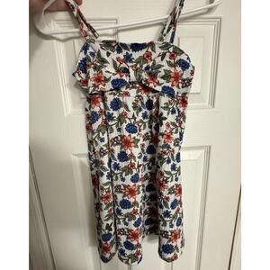 Girls Summer Floral Dress Red White Blue Size 7 Spaghetti Straps Sundress